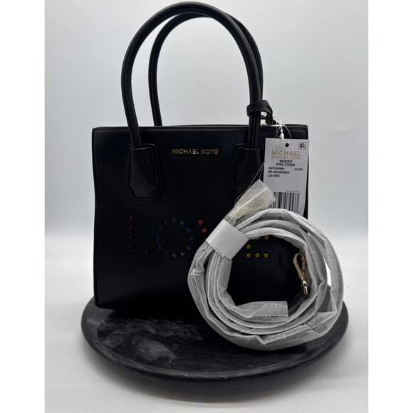NWT Michael Kors Black Mercer Medium Messenger Purse LOVE Light Up Tested Works - Picture 9 of 15